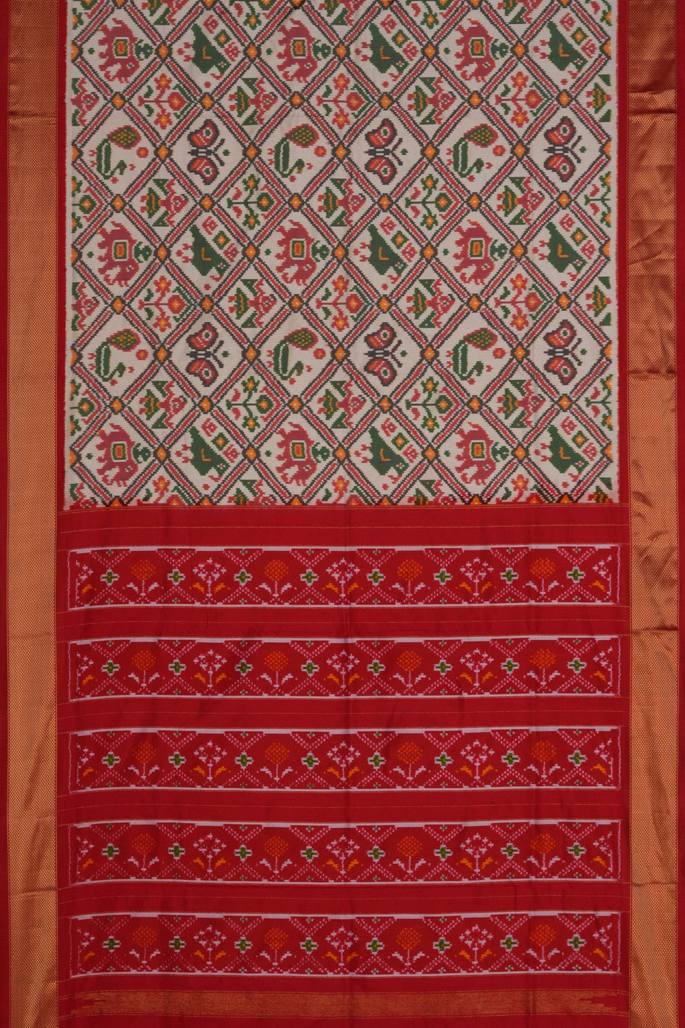Image of Pochampally Ikat Silk Off-White Saree
